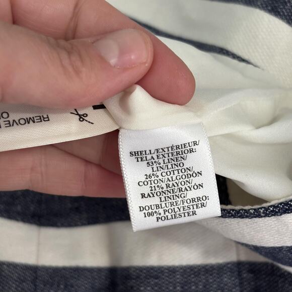 Ann Taylor Pencil Skirt 6 Gray Navy White Linen Cotton Zipper Pockets Nautical - Picture 10 of 13